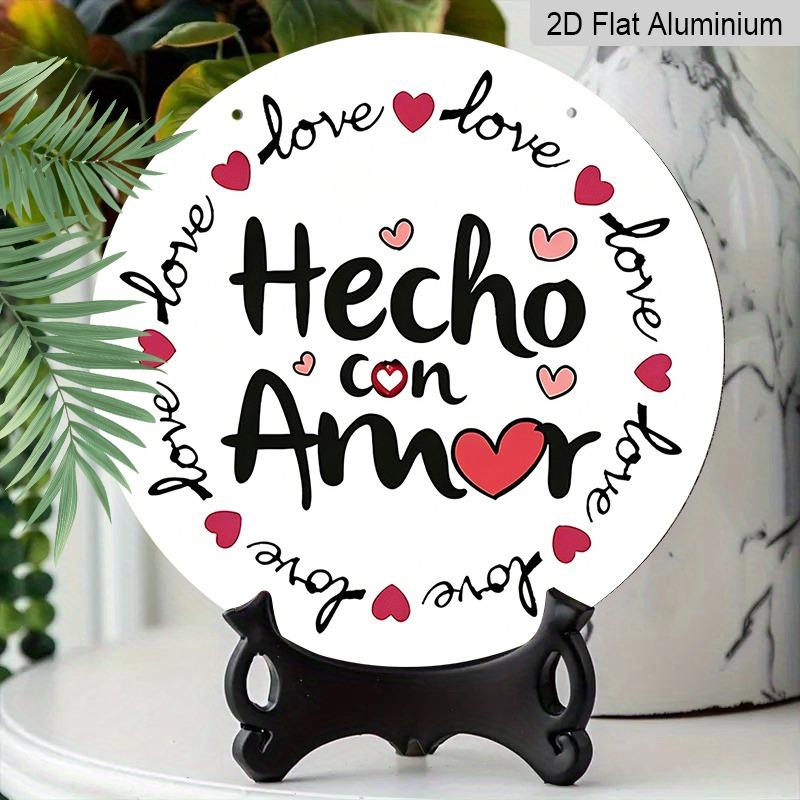 2D Flache Retro-Aluminium-Wandaufkleber in verschiedenen Größen. Handgefertigt "Mit Liebe gemacht" (Spanisch) Thematisches Wandbehang, mit einem warmen und liebevollen Stil, macht