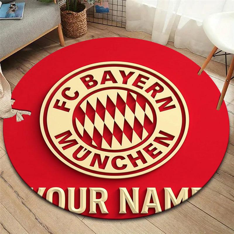 FC Bayern München Okrúhly koberec s vlastným menom, Kobercový koberec do obývacej izby, spálne, k pohovke, herne, Protišmyková podložka
