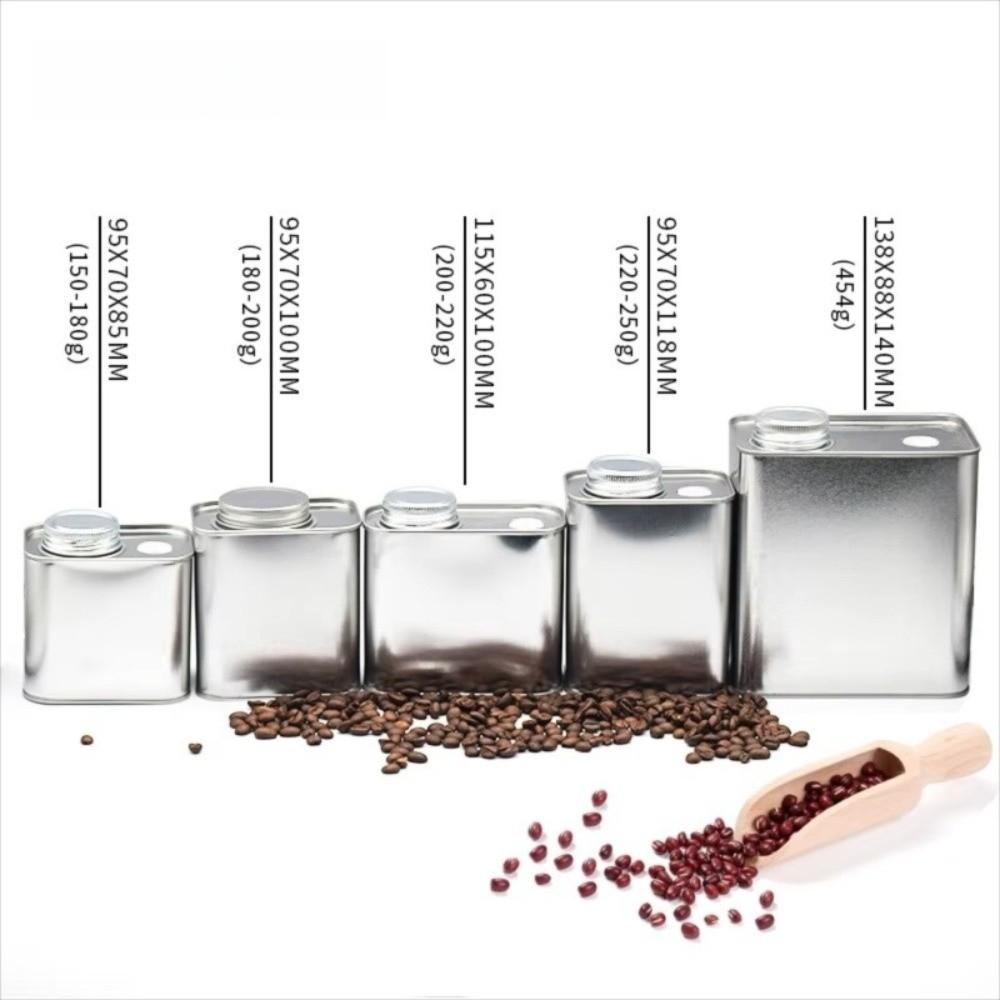 New Large-capacity Coffee Sealed Cans One-way Exhaust Kitchen Storage Tools Coffee Powder Storage Jar Square Storage Iron Can