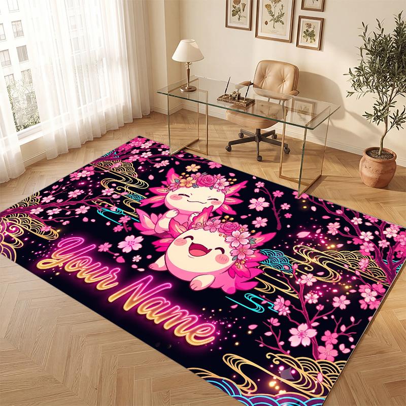 Floral Garden Theme Soft Crystal Velvet Rug Custom Name & Text Print Non Slip Floor Rug for Bedroom Living Room
