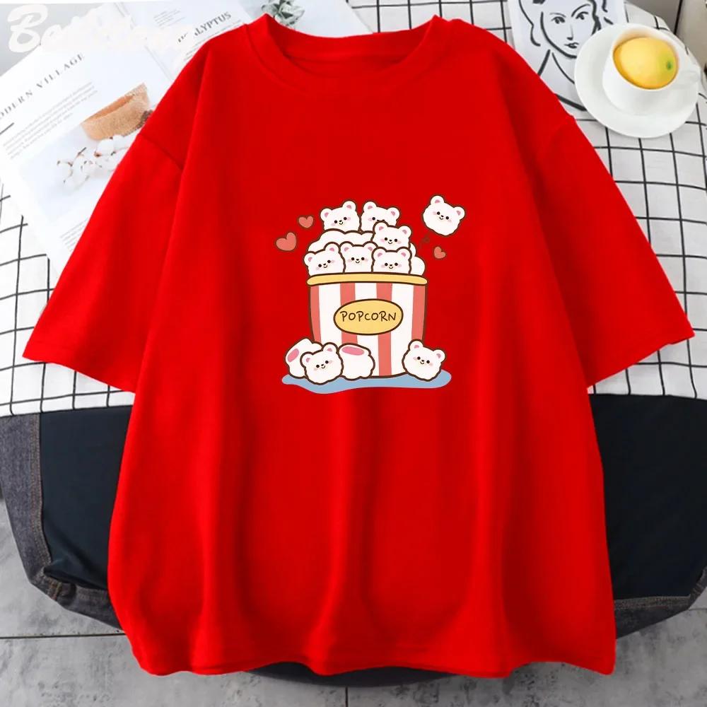 T-shirt Popcorn Mignon Kawaii Femme Dessin Animé Graphique Mignon T-shirts Été Unisexe Coton Pur Impression Vintage Vêtements Harajuku Vintage