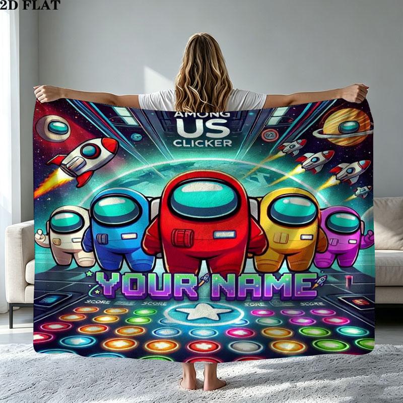1PC Among Us Custom Name Patterned Flannel Blanket Suitable For All Seasons for Home Decor Warmth and Comfort Gifts Holiday Present