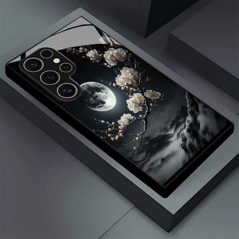 Black flower  Phone Case glass phone case for Samsung Galaxy S26 22 23 24 25 PLUS S21 22 23 24 25 ULTRA