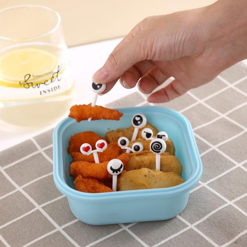10 Teile/schachtel Auge Obst Gabel Food Grade Kunststoff Mini Cartoon Kinder Kuchen Obst Zahnstocher Bento Mittagessen Bento Zubehör Party Decor