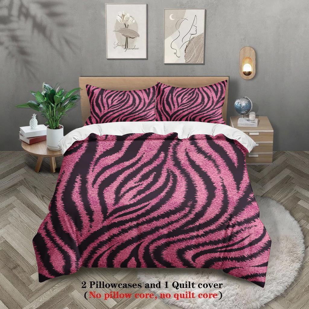 3Pcs Bedding Set King Queen Size Pink Leopard Pattern Duvet Cover With 2 Pillowcase Single Double Soft Cover For Bedroom Decor