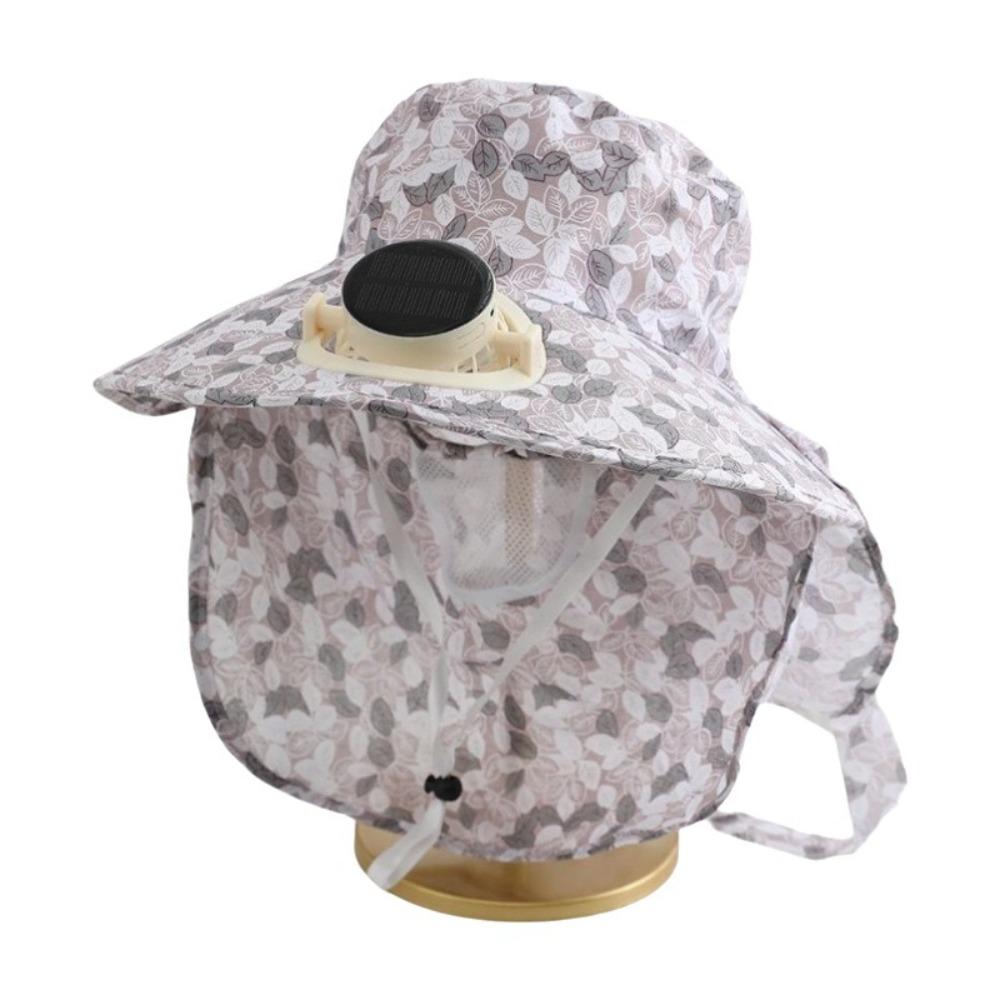 Door Fan Anti-UV Solar Fan Cap Breathable 300MA Current Sun Cap Long Sun Shield Floral Design Cooling Fan Hat Outdoor Activities
