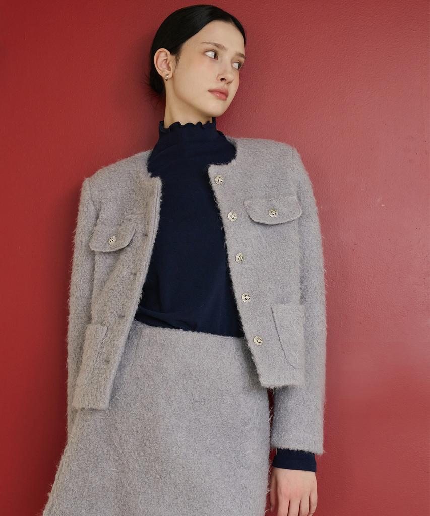 Bye Bye Seop [Set] Boucle Wool Jacket + Skirt Ash Purple