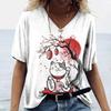 Summer New Women's V-neck Top Short Sleeve T-shirt 3D Lucky Cat Print Casual Lovely Harajuku Versatile Y2K Clothes European Size