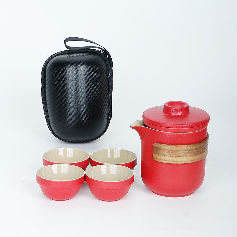 Black Pottery Travel Kung Fu Tour Tea Set Portable Kuaike Cup One Pot Four Cups Outdoor Tea Pot Business Gift Set