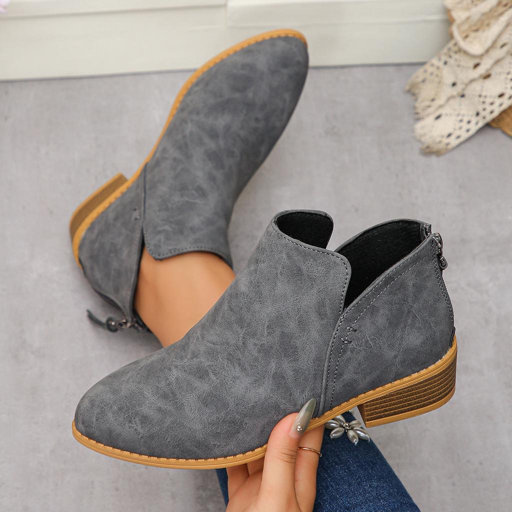 Oversized Leather Boots, Women's Boots, Solid Color, Slimming Effect, Pointed Back Zipper, Casual Thick Sole, Thick Heel Boots, Women's Singles