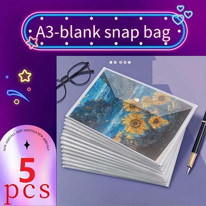 5pcs A3 Transparent File Folders with Snap Closure - Waterproof Document Organizer for Architectural Drawings, Art Prints
