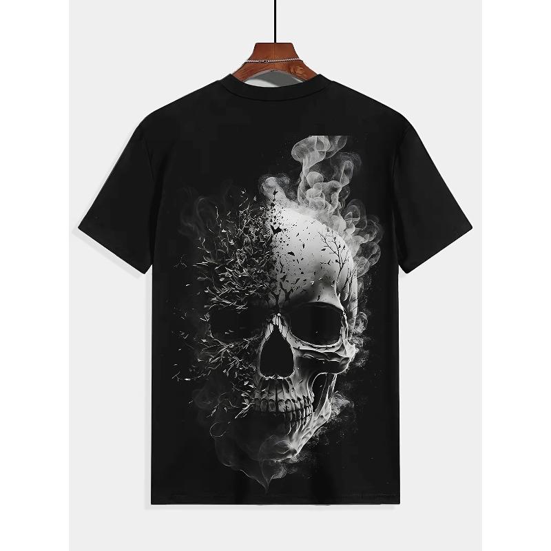 European Size Summer Casual Outdoor Sports Short-Sleeve, Gray Skull 3D Print T-Shirt, Suitable for Outdoor Activities And Home Relaxation