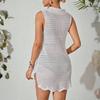 Beach Skirt Women's Solid Color Sexy Knitted Beach Bikini Swimsuit Hoodie Dress