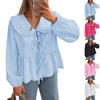 Women's Long Sleeve V-Neck Fashion Bow Tie Shirt T-Shirt Tops