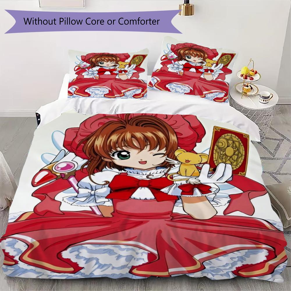 Cardcaptor Sakura Pattern Bedding Uilt Set Uilt Cover Pillowcase Home Decoration Birthday Gift (1 * Duvet Cover + 2 * Pillowcase Without Core)