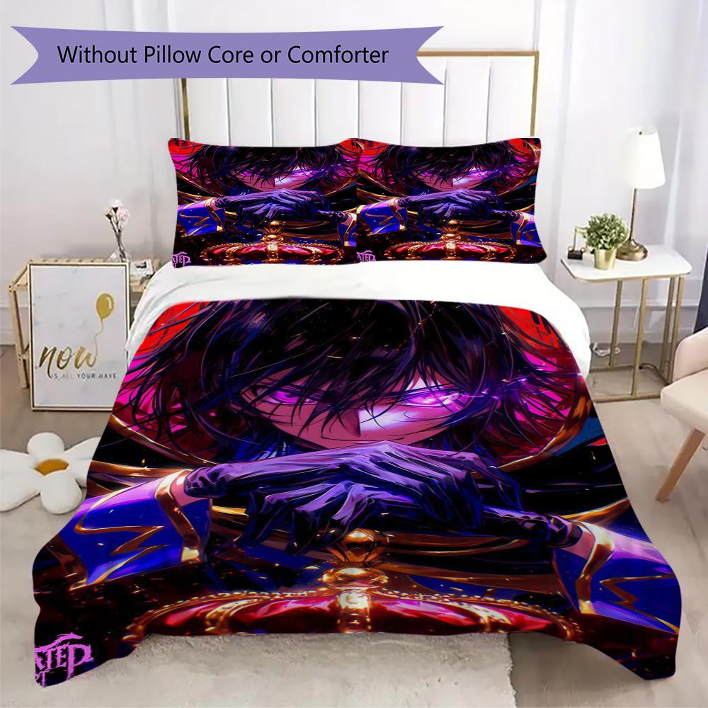 Code Geass Pattern Bedding,Quilt Set Quilt Cover Pillowcase Home Birthday Gift(1 * Duvet Cover + 2 * Pillowcase, Without Core)_lx