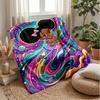 Cosmic Afro Girl Adventure Blanket Personalized Name Flannel Blanket Soft Cozy Plush Throw for Sofa Bed Lightweight Home Decor