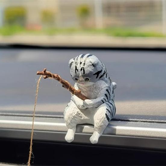 Figurita de Gato Pescador Resina Gatito de Dibujos Animados Estatua Escultura de Animal Decoración Adorno para Hogar Oficina Escritorio Acuario Pecera