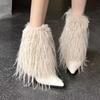 Fur Ankle Boots for Women Pointed Toe Designer Shoes High Heels Winter Boots 2025 Luxury Pumps Dress Sexy Botas Mujer