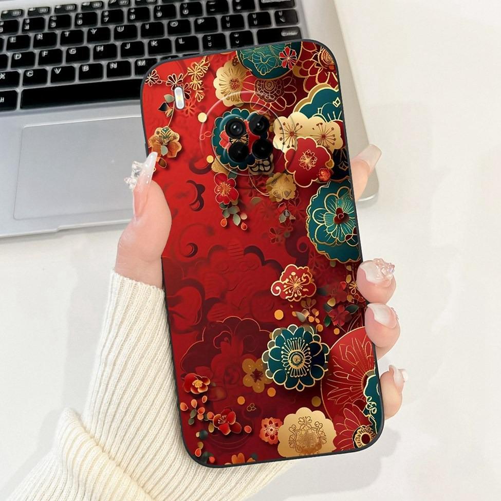 För Huawei Y9A Fodral Skydd Lyxig Mode Blommor Kawaii Söt Katt Stötsäker Telefonfodral För Huawei FRL-22 FRL-23 FRL-L22 FRL-L23