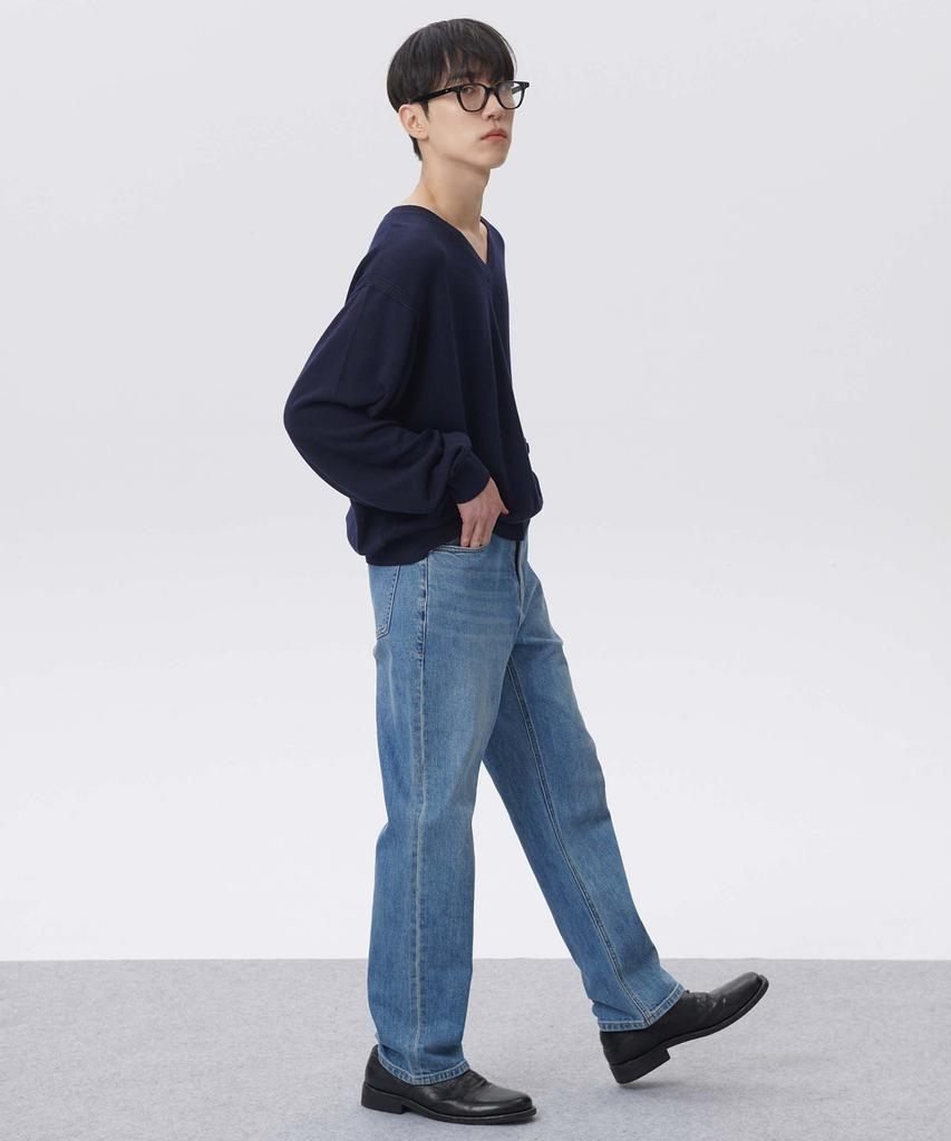 PLAC V-Neck Reverse Detail Knit Navy