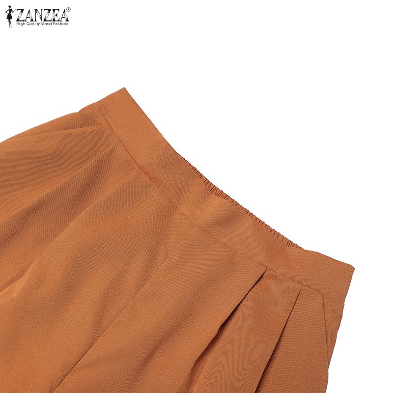 ZANZEA Damen Kurzarmbluse und Lange Hosen Lässige Zweiteilige Anzug Sets