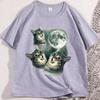 Drei Katzen Mond T-Shirt Mann Baumwolle Kurzarm Lustige Katzen Parodie T-Shirt Wolf Mond Katze Niedliches Kätzchen T-Shirt Herren Kleidung Oberteile