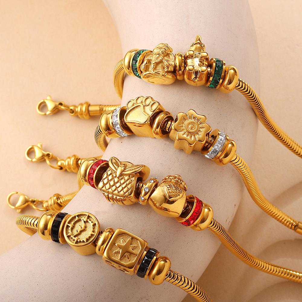 Retro Style DIY Crown Love Pendant Bracelet Stainless Steel Gold-plated Premium Bracelet