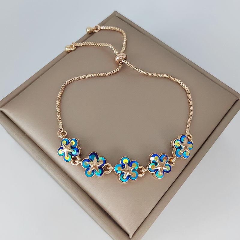 Elegant Inlaid Rhinestone Korean Bracelets Gold Colour Flower Charm Bracelet For Women Fashion Jewelry Accessories Party
