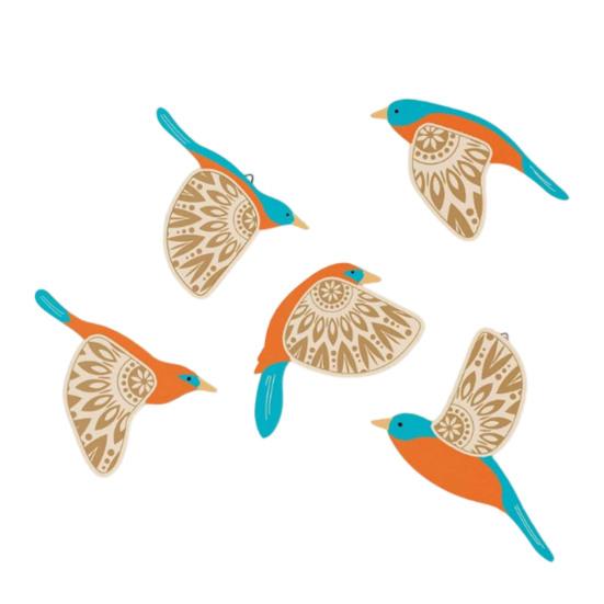 Yousheng 5 Pcs Wooden Flying Bird Wall Art Rustic Scandinavian Style Birds Wall Hanging Decor for Living Room Bedroom Kitchen Office Decor
