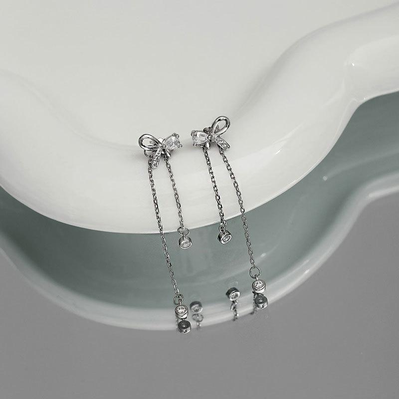 Bow Earrings New Style Korean Style Rear Hanging Earrings Tassel Earrings for Women