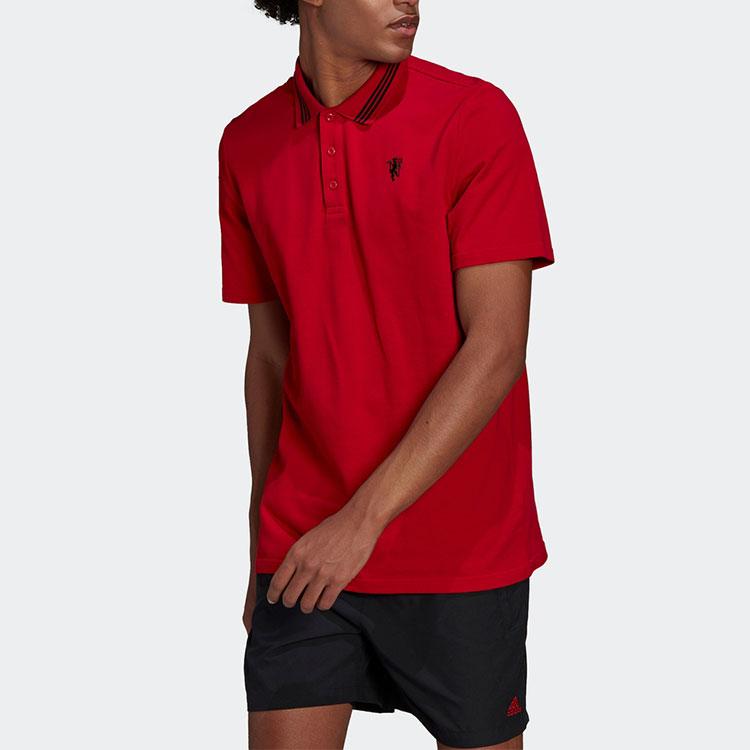 adidas Pánské polo tričko s krátkým rukávem v jednobarevné červené barvě Manchester United H56686