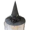 Elegant Witch Hat With Steel Wire Frame And Soft Netting Wizard Hat For Halloween Costume Accessories