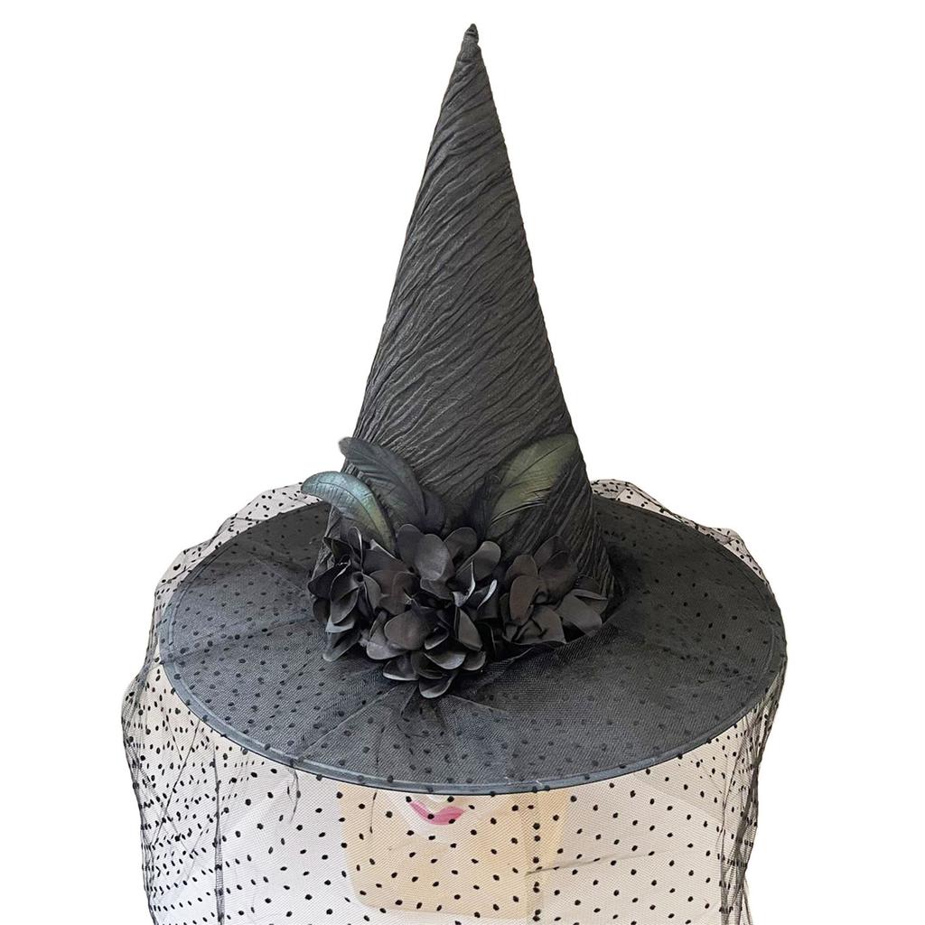 Elegant Witch Hat With Steel Wire Frame And Soft Netting Wizard Hat For Halloween Costume Accessories