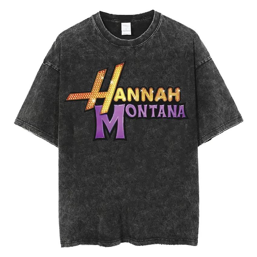 Retro Hannah Montana Mosott Póló Férfiaknak és Nőknek Tiszta Pamut Nyári Ruházat Divatos Alkalmi Rövid Ujjú Póló Streetwear