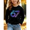 Kids Unisex Crewneck Sweatshirt, Blue Purple Grid Gradient 67 Six Seven Graphic Long Sleeve Pullover, Soft Fleece Sweatshirts for Boys Girls Ages 4+