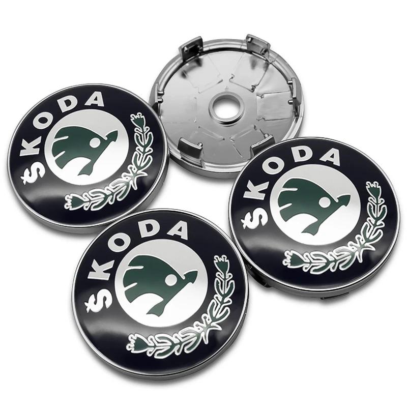 2025 Hot 4pcs 56mm+60mm Car Wheel Center Hub Cap Rim Cover Emblem Stickers For Skoda Rapid Octavia A5 RS Kodiaq Fabia A7 2022 Ac