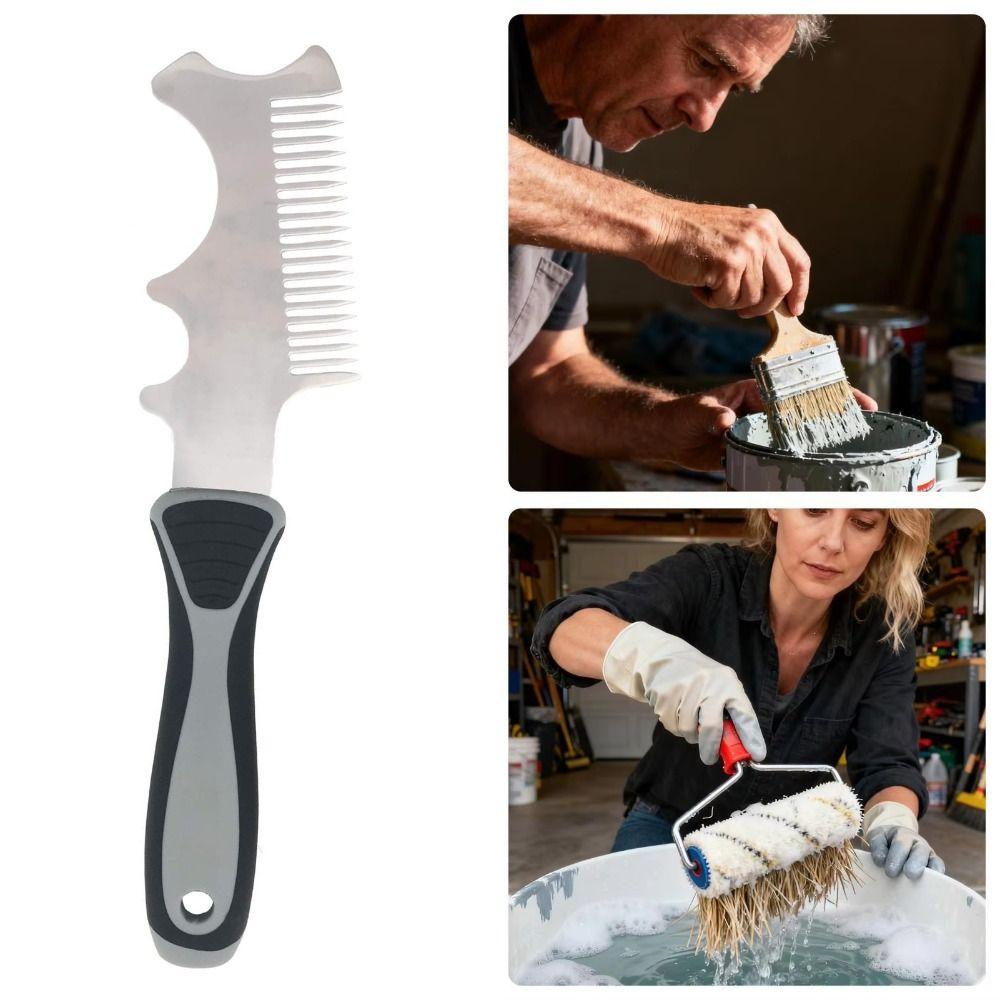 Heavy Weighted Paint Brush Comb 4 In 1 Stainless Steel Tool Rollers Cleaning