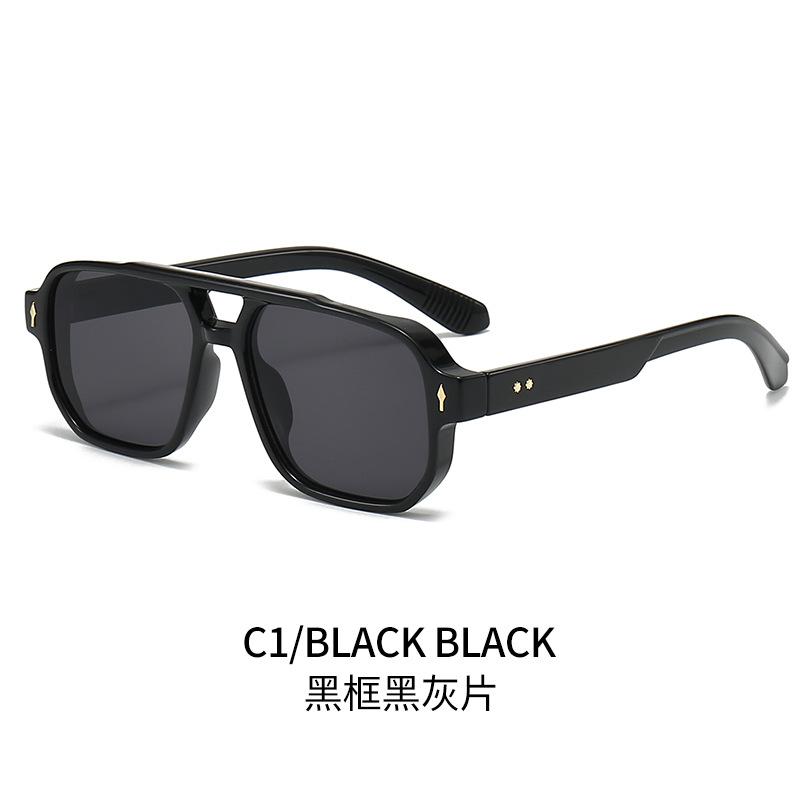 New Square Double Beam Sunglasses Mens Casual Driving Business Style Decorative UV Protection