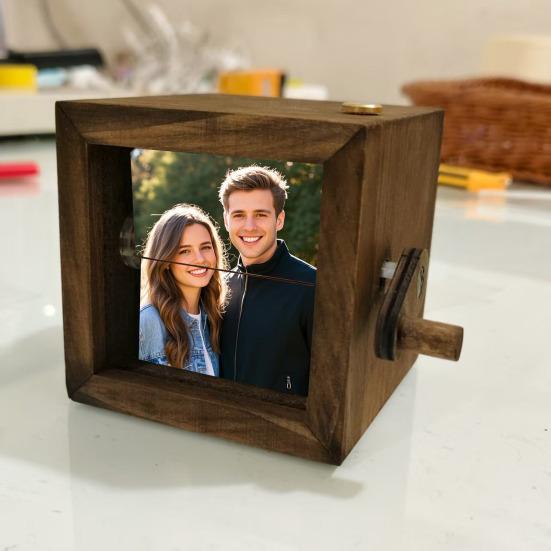 Personalized Flipbook Animation Box with Built-In Lighting Hand-Cranked Picture Album for 46250 Photos Wooden Frame Unique Gift for Memories