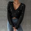 New Autumn Women's One-Shoulder Slim Fit Knit Sweater with Nail Beads