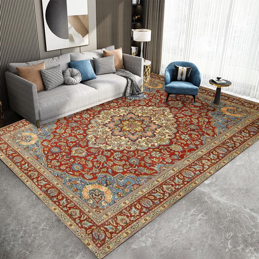Bohemian Anti Slip Living Room Carpet Vintage Turkish Waterproof Rug Moroccan Colorful Floor Mat for Sofa Coffee Table