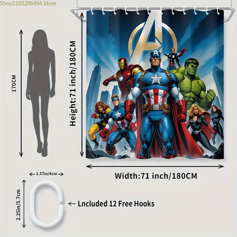 MARVEL Avengers Bathroom Curtain, Polyester Material, Easy To Install, Suitable for Home, Hotel, Apartment Decoration