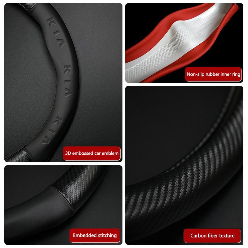 For Kia K5 Sportage Picanto Xceed Rio Cerato Soul Carens Seltos Carbon Fiber Nappa Leather Car Steering Wheel Cover Accessories