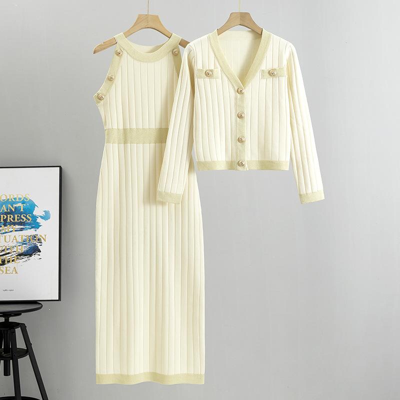 Temperament Celebrity High Waist Fashion Sweater Dress Autumn Women's Knitwear Vest Dress Suit