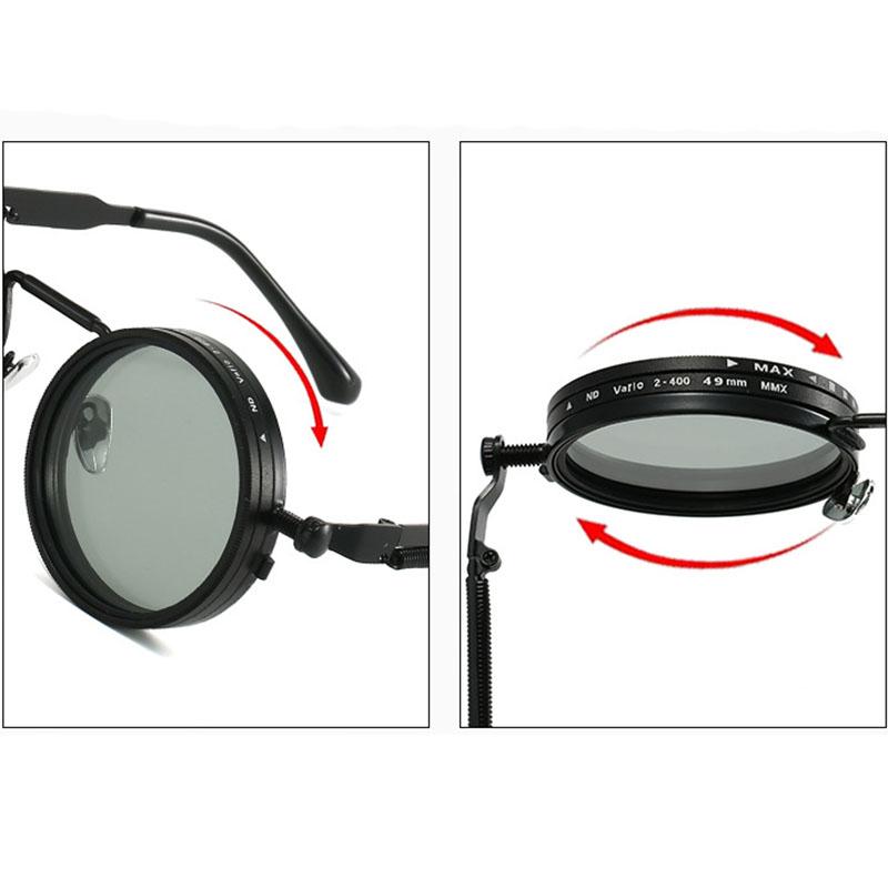 Vintage Round Steampunk Sunglasses For Men Women Outdoor Sport Shades -Level Adjustable Dimming Sun Glasses Uv400