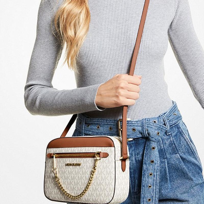 Michael Kors Mk Jet Set Monogram Logo Chain Camera Bag Women Shoulder Bag Vanilla 35S1GTTC9B-VANILLA