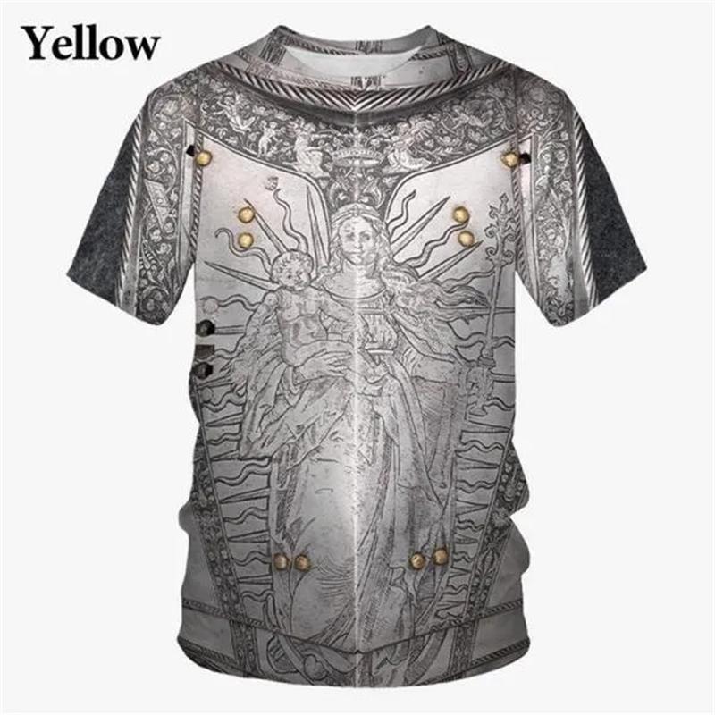 Men's Casual Funny Round Neck Short-sleeved T-shirt New Medieval Armor 3D Printed Pattern T-shirts Oversized Tshirt Tops