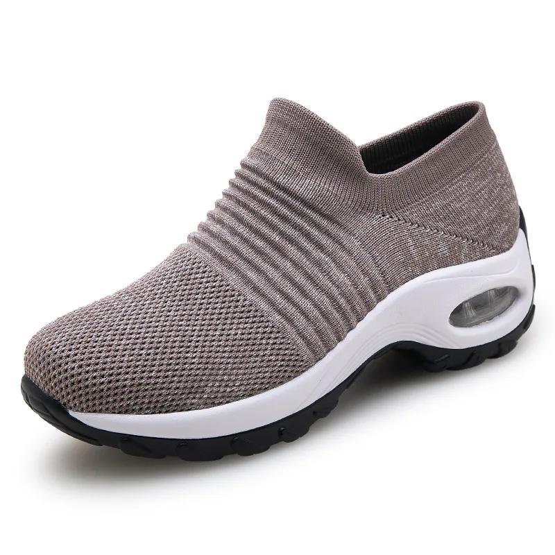 Ladies Sneakers  Casual Shoes Mesh Round Shap Air Cushion Color Matching Breathable Non Slip Women Flat  Large Size 44