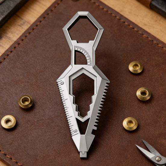 1/2Pcs Stainless Steel 9-in-1 Keychain Portable Bottle Opener Protractor Ruler Screwdriver Wrench Lever Multi-Functional Pocket EDC Tool